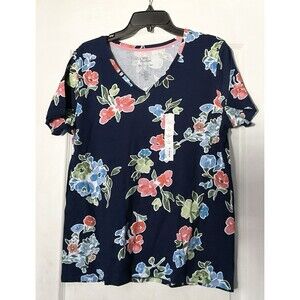 Croft & Barrow Women's Essential V-Neck Tee Size L, Navy Floral Wash  NWT